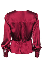 Current Boutique-Intermix - Maroon “Naila” Long Sleeve Wrap-Style Silk Blouse Sz 4