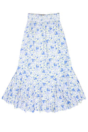 Current Boutique-Intermix - White & Blue Floral Print High-Low Skirt w/ Flounce Sz P