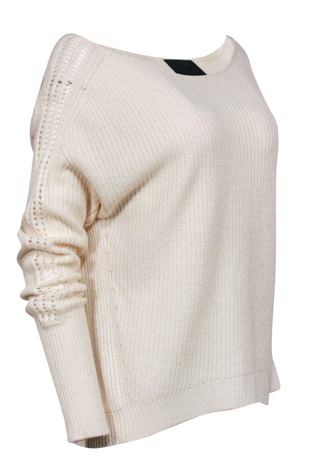 Current Boutique-Intermix - White Wool Blend Oversized Knit Sweater w/ Eyelet Trim Sz P