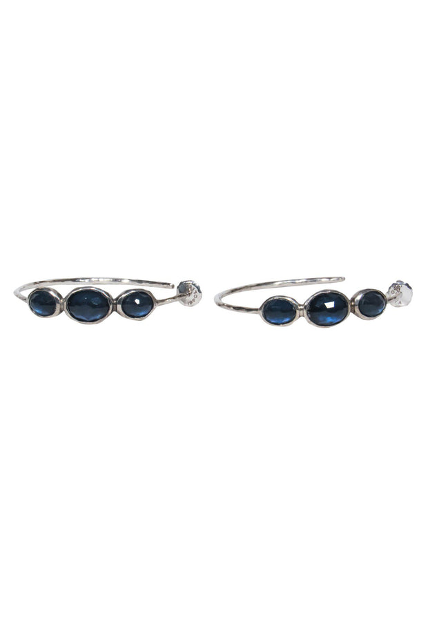 Current Boutique-Ippolita - Silver Open Hoop Earrings w/ Blue Stones