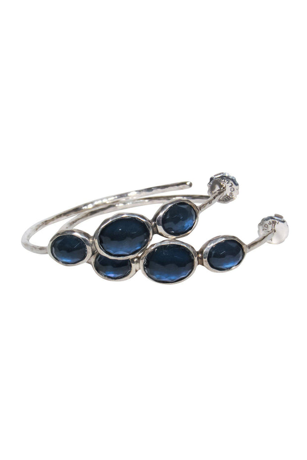 Current Boutique-Ippolita - Silver Open Hoop Earrings w/ Blue Stones