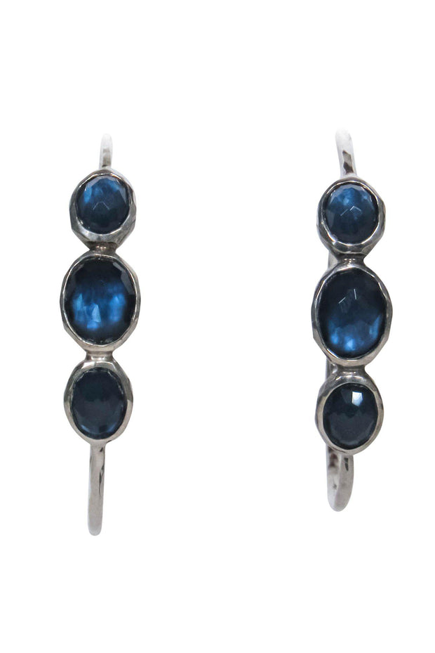 Current Boutique-Ippolita - Silver Open Hoop Earrings w/ Blue Stones