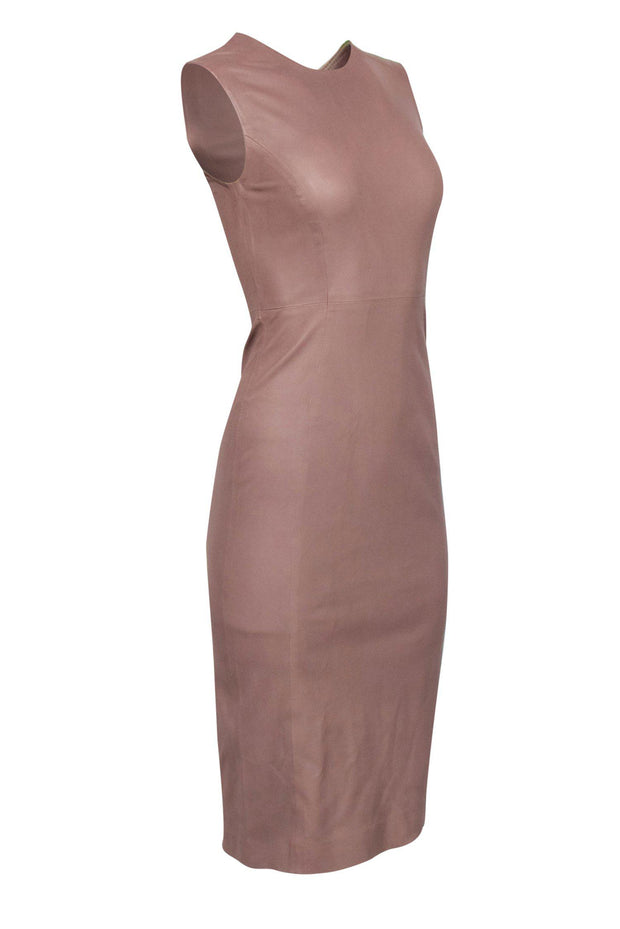 Current Boutique-Iris & Ink - Taupe Smooth Leather Sheath Dress Sz 10