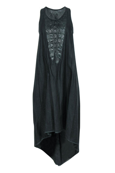 Current Boutique-Isaac Sellam - Hunter Green Sleeveless High-Low Midi Dress w/ Alligator Paneling Sz