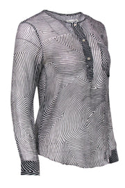 Current Boutique-Isabel Marant - Black & White Sheer Silk Patterned Blouse Sz 4