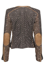 Current Boutique-Isabel Marant - Brown Woven Wool Zip-Up Jacket w/ Leather Trim Sz 2