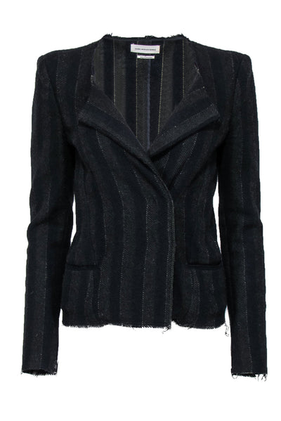 Current Boutique-Isabel Marant Etoile - Black & Green Striped Wool Blend Jacket Sz 6
