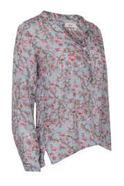 Current Boutique-Isabel Marant Etoile - Blue Long Sleeve Blouse w/ Pink Floral Print Sz S