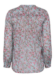 Current Boutique-Isabel Marant Etoile - Blue Long Sleeve Blouse w/ Pink Floral Print Sz S