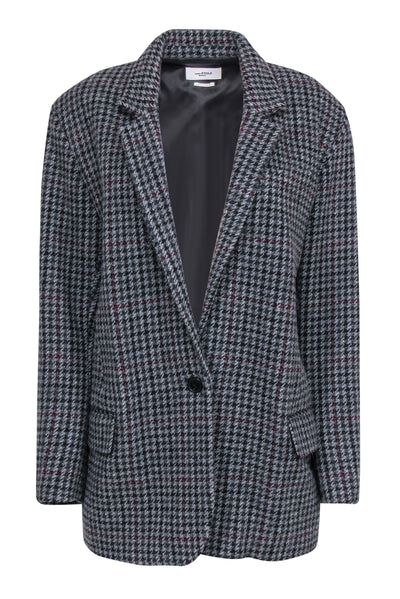 Current Boutique-Isabel Marant Etoile - Charcoal, Black & Maroon Houndstooth Buttoned Wool Coat Sz 4
