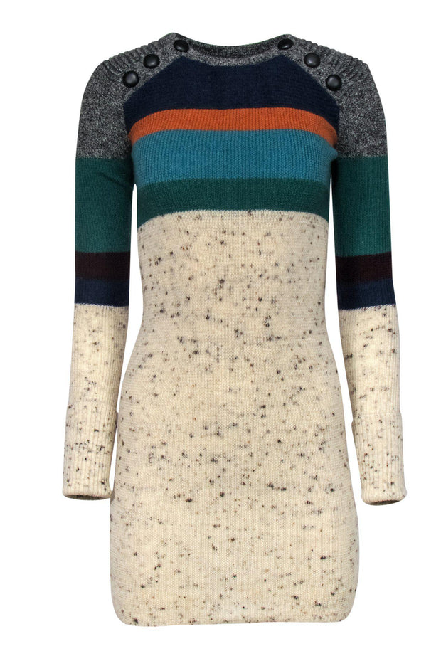 Current Boutique-Isabel Marant Etoile - Speckled & Multicolored Striped Knit Wool Sweater Dress Sz 2