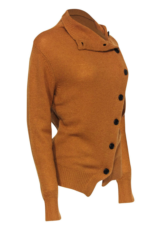 Current Boutique-Isabel Marant - Mustard Asymmetrical Button-Up Cashmere Sweater Sz 6