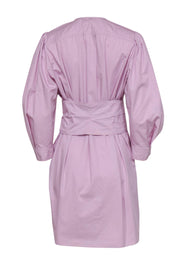 Current Boutique-Isabel Marant - Pink Puff Sleeve Half Button-Up Belted Shirt Dress Sz M