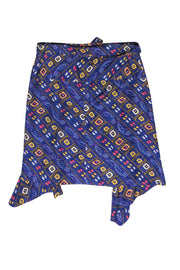 Current Boutique-Isabel Marant - Purple & Multi Colored Printed Silk Wrap Skirt w/ Tie Sz 6