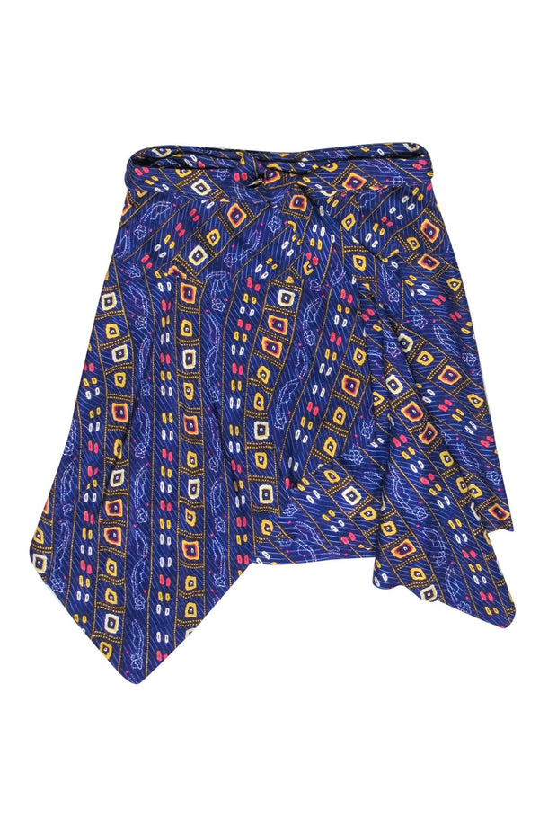 Current Boutique-Isabel Marant - Purple & Multi Colored Printed Silk Wrap Skirt w/ Tie Sz 6