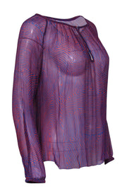 Current Boutique-Isabel Marant - Red & Blue Sheer Silk "Dao" Blouse Sz 6