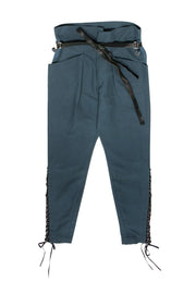 Current Boutique-Isabel Marant - Steel Blue Pants w/ Hook Designs & Leather Belt Sz 4