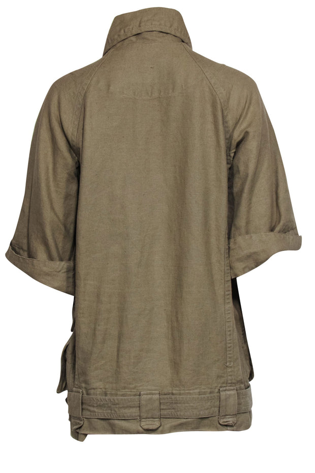Current Boutique-Isabel Marant - Tan Cropped Sleeve Snap-Up Drawstring Jacket Sz 8