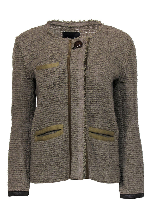 Current Boutique-Isabel Marant - Tan Fuzzy Woven Snap Button Jacket w/ Leather Button Sz 2