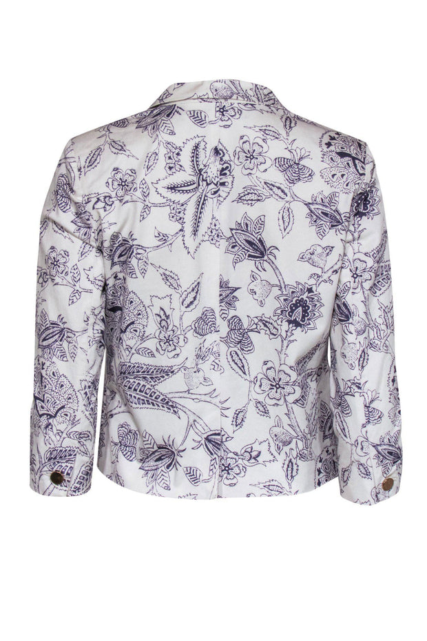 Current Boutique-Isabel Marant - White & Purple Floral Printed Cropped Blazer Sz 8