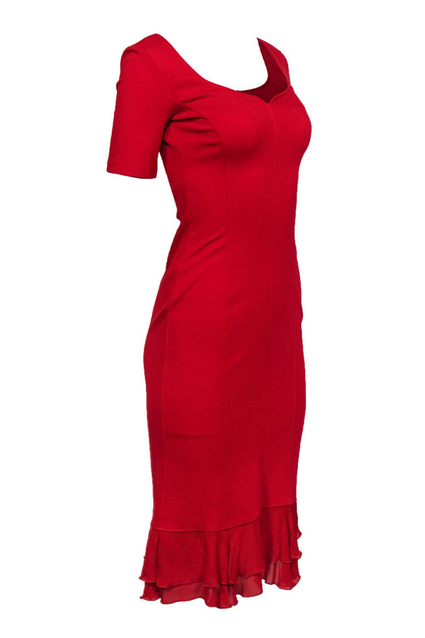 Current Boutique-Isabel de Pedro - Red Sheath Dress w/ Ruffle Hem Sz 6
