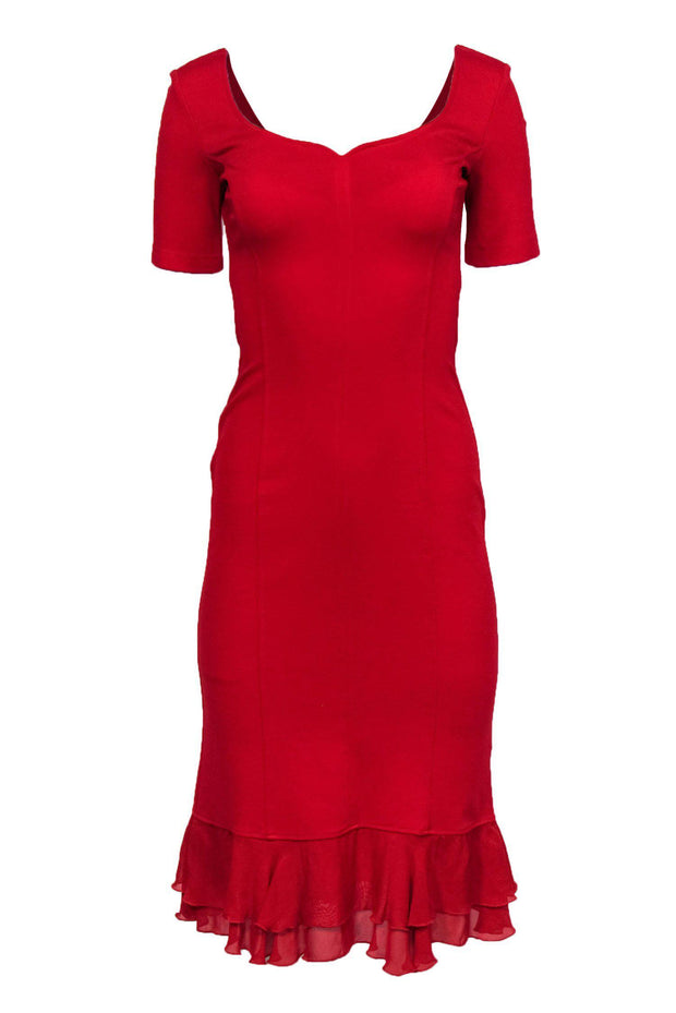 Current Boutique-Isabel de Pedro - Red Sheath Dress w/ Ruffle Hem Sz 6