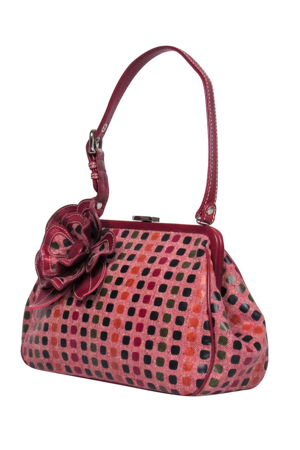 Current Boutique-Isabella Fiore - Red Patterned Clasp Handbag w/ Flower Pin