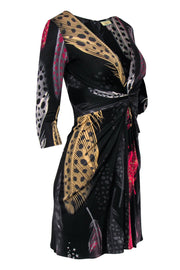 Current Boutique-Issa London - Black & Multi Printed Gathered Waist Sheath Dress Sz 4
