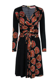 Current Boutique-Issa London - Black & Sienna Monarch Print Silk Knee Length 'Kate' Wrap Dress Sz 6