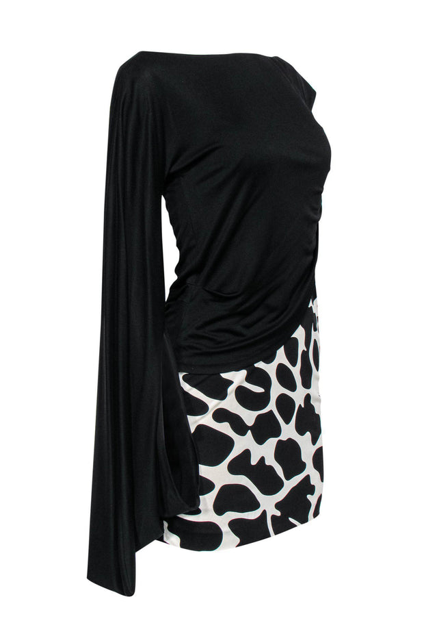Current Boutique-Issa London - Black & White Draped One Sleeve Silk Dress Sz 4