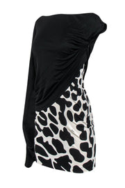 Current Boutique-Issa London - Black & White Draped One Sleeve Silk Dress Sz 4