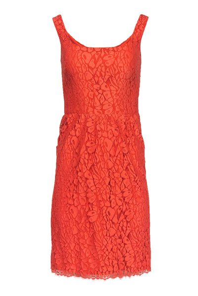 Current Boutique-Issa London - Bright Orange Lace Sheath Dress Sz 6