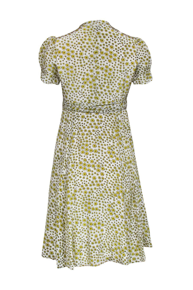 Current Boutique-Issa London - White & Yellow Lemon Print Silk Wrap Dress Sz 4