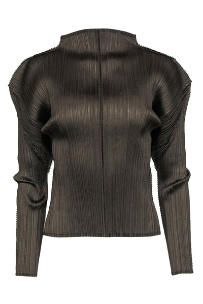 Current Boutique-Issey Miyake - Olive Green Pleated High-Neck Blouse Sz S