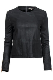Current Boutique-J Brand - Black Leather Long Sleeve Top w/ Patch Pockets Sz XS
