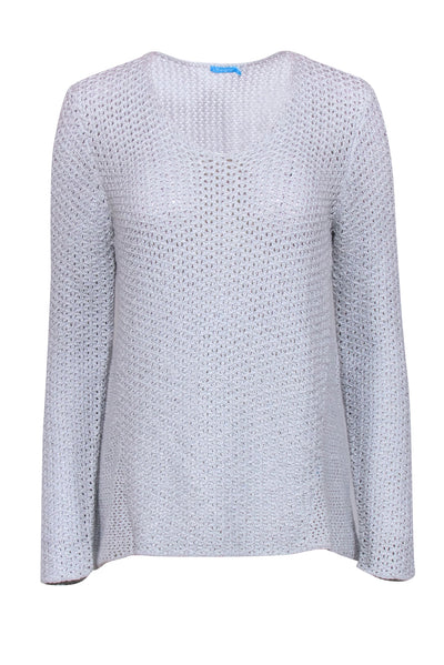 Current Boutique-J. McLaughlin - Grey & Silver Long Sleeve Pointelle Pullover Sweater Sz M