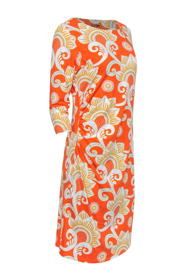 Current Boutique-J. McLaughlin - Orange Paisley Shift Dress w/ White & Pink Accents Sz L