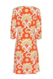 Current Boutique-J. McLaughlin - Orange Paisley Shift Dress w/ White & Pink Accents Sz L