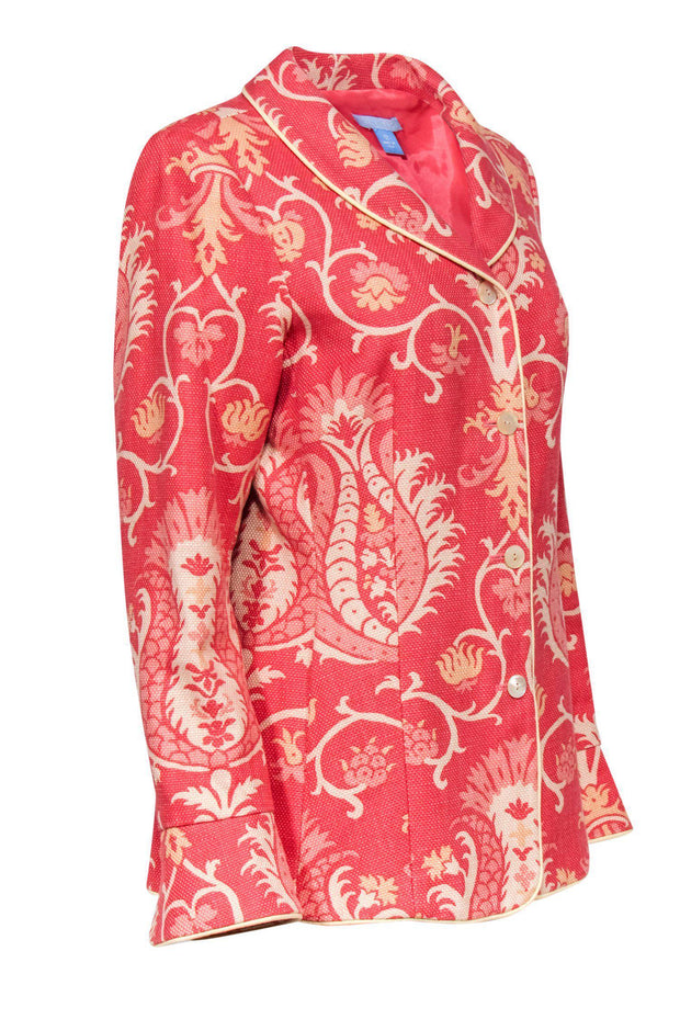 Current Boutique-J. McLaughlin - Pink & White Filigree Printed Cotton Blazer Sz 12