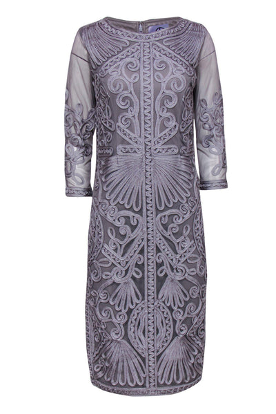 Current Boutique-J. S. Collections - Silver Embroidered Mesh Shift Dress Sz 8