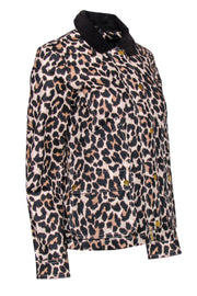 Current Boutique-J.Crew - Beige & Black Leopard Print Coated Jacket w/ Corduroy Collar Sz XS