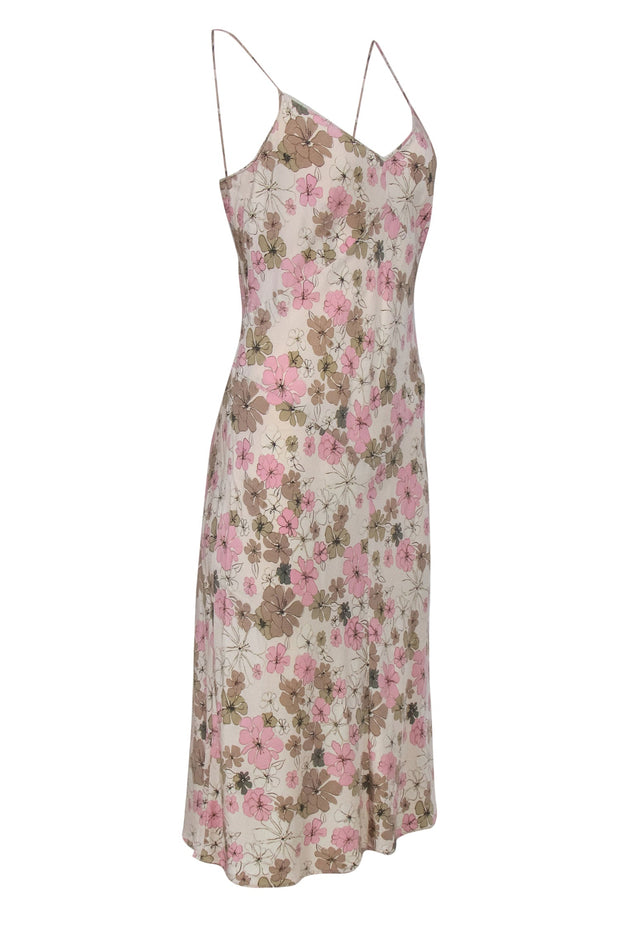 Current Boutique-J.Crew - Beige Floral Printed Midi Silk Slip Dress Sz 10