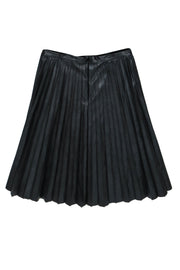 Current Boutique-J.Crew - Black Faux Leather Pleated Midi Skirt Sz 10
