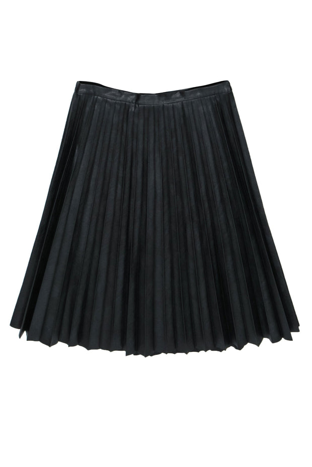 Current Boutique-J.Crew - Black Faux Leather Pleated Midi Skirt Sz 10