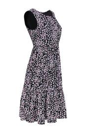 Current Boutique-J.Crew - Black & Pink Floral Print Sleeveless Tiered Babydoll Dress Sz PM