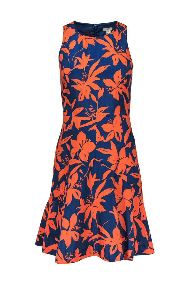 Current Boutique-J.Crew - Blue & Orange Floral Print Fit & Flare Dress Sz 00