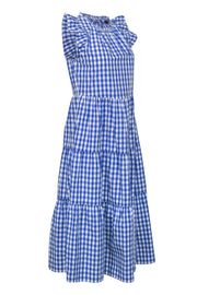 Current Boutique-J.Crew - Blue & White Gingham Print Sleeveless Tiered Maxi Dress w/ Ruffle Trim Sz XS