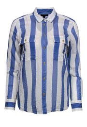 Current Boutique-J.Crew - Blue & White Striped Button-Up Blouse Sz XS