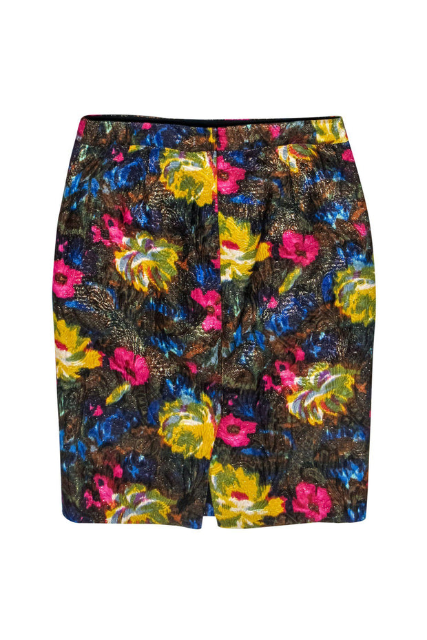 Current Boutique-J.Crew - Bright Metallic Floral Printed Brocade Pencil Skirt Sz 4