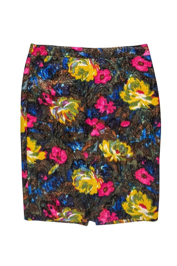 Current Boutique-J.Crew - Bright Metallic Floral Printed Brocade Pencil Skirt Sz 4